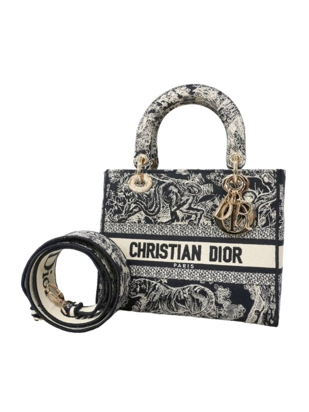 Dior Handbag les Didi Light Canvas White Navy Champagne Gold 2-Way Bag